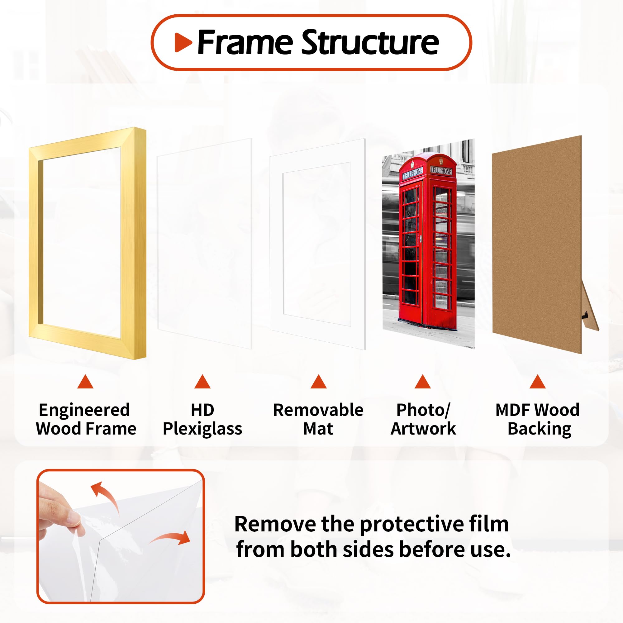 HOMERHYME 8x10 Picture Frame Set of 8, Gold Photo Frames for Gallery Wall Mounting or Table Display, Display Pictures 5x7 with M